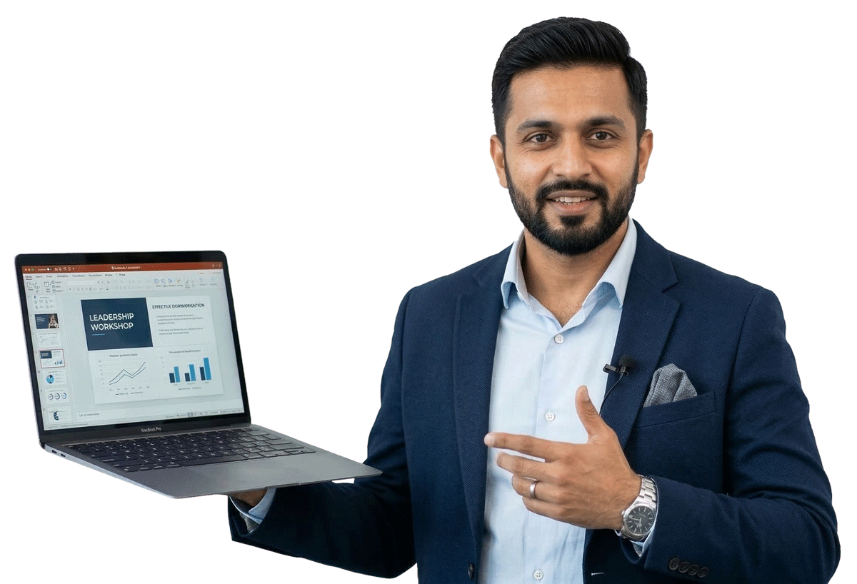 Professional male instructor with laptop